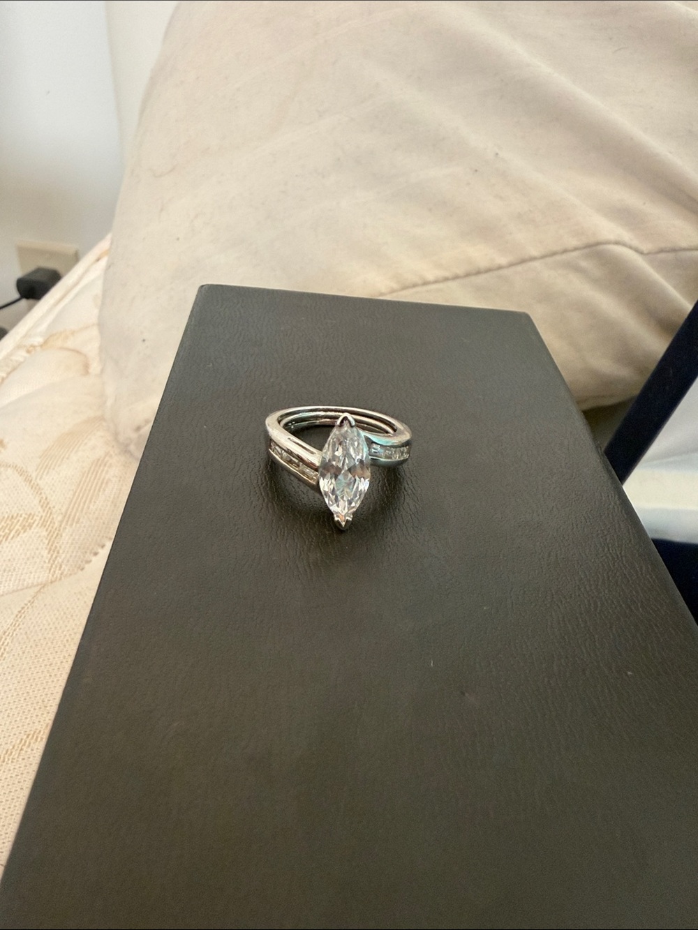Marquise-Cut Clear Stone Ring in Silver-Tone